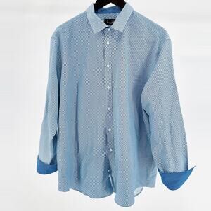 Nicole Miller New York Blue Geometric Contrast-Cuff Button Dress Shirt
